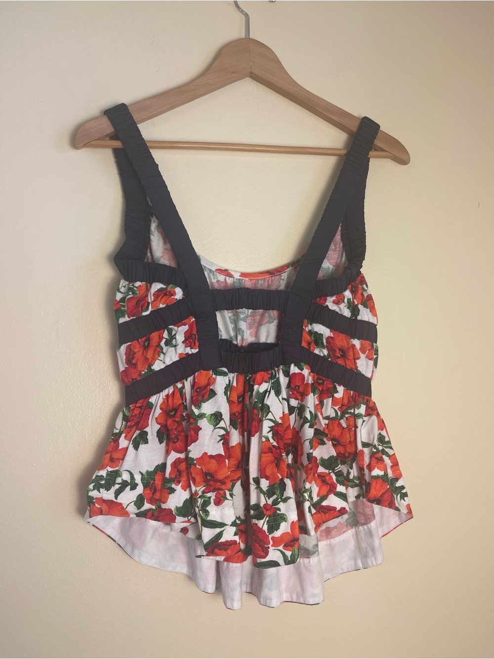 Maeve Anthropologie Floral Tank Top Stretchy Poppy Open Back Cottagecore Boho M - Picture 14 of 15